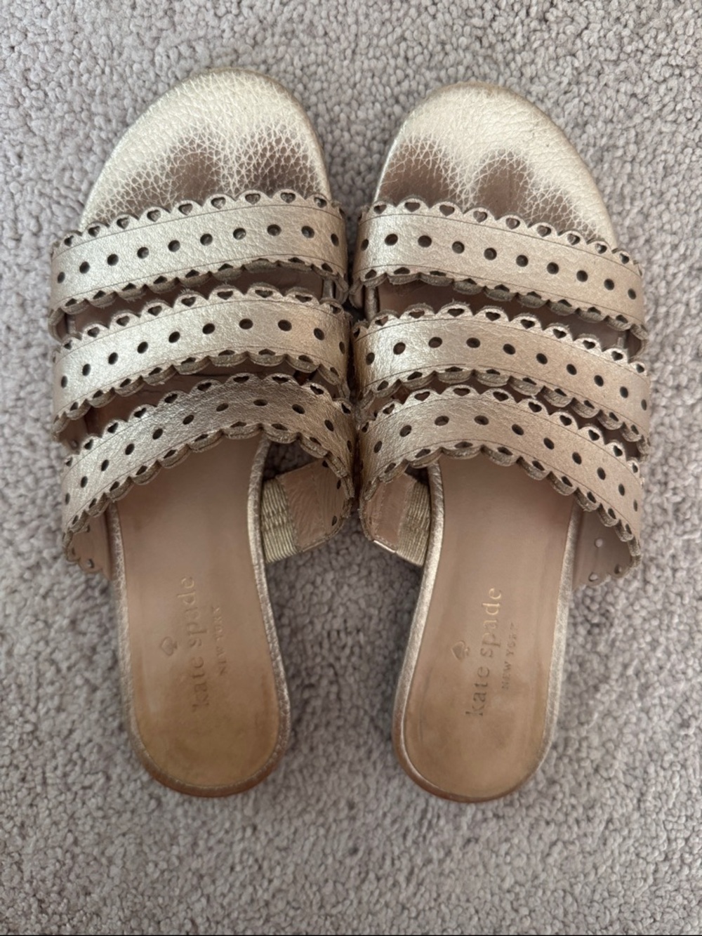 Kate Spade Metallic Gold Scalloped Slide Sandals
